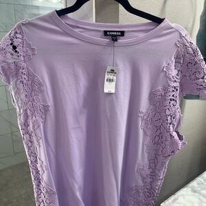 Express Light Purple Lace Sleeve Women's Tee